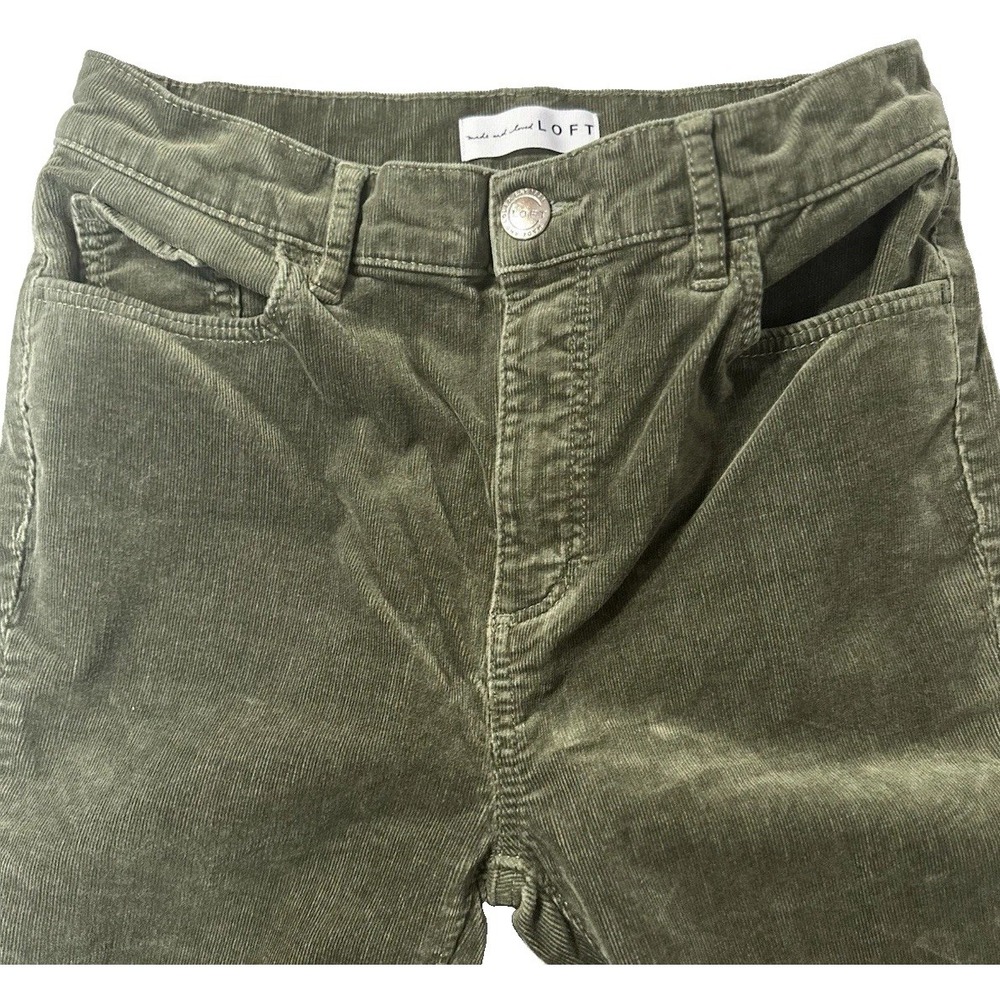 LOFT Olive Green High Waist Skinny Corduroy Pants Size 4 27 Fine Wale Stretch